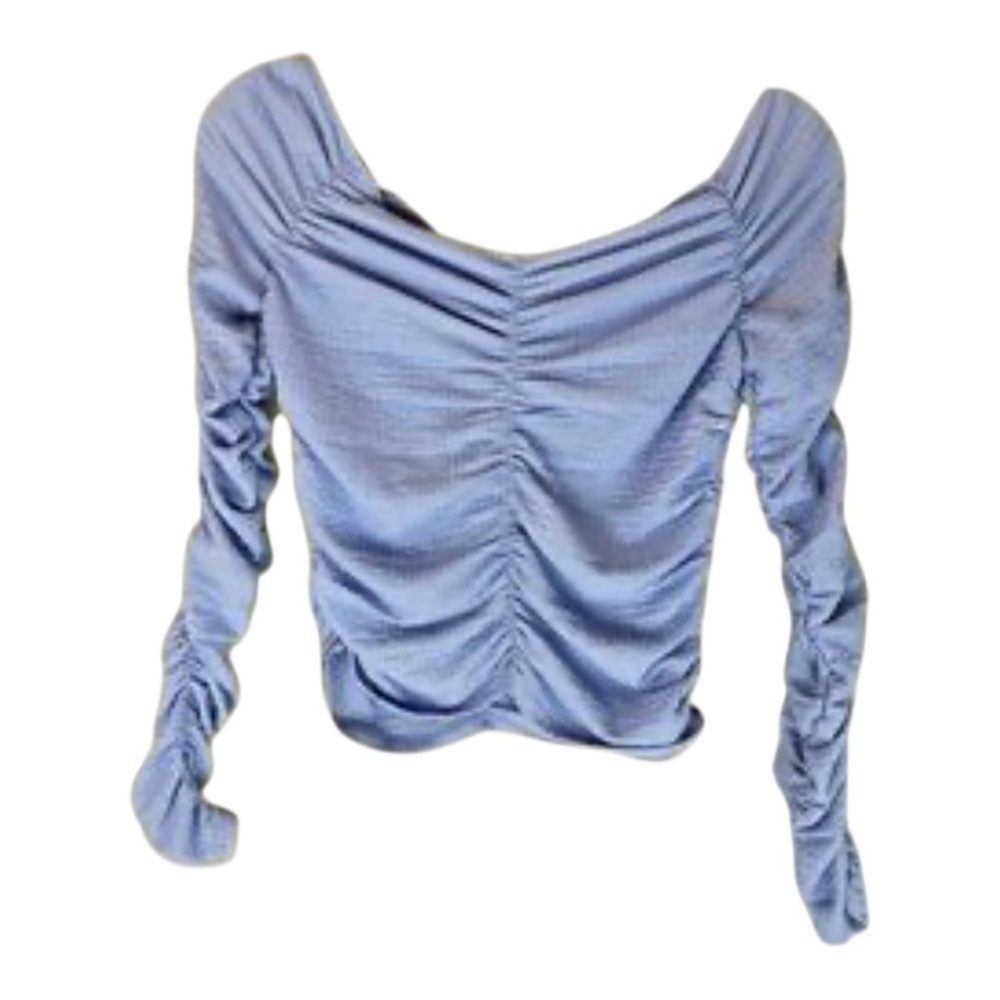 Elodie NWT Blue Ruched Ribbed Blouse-Size Large